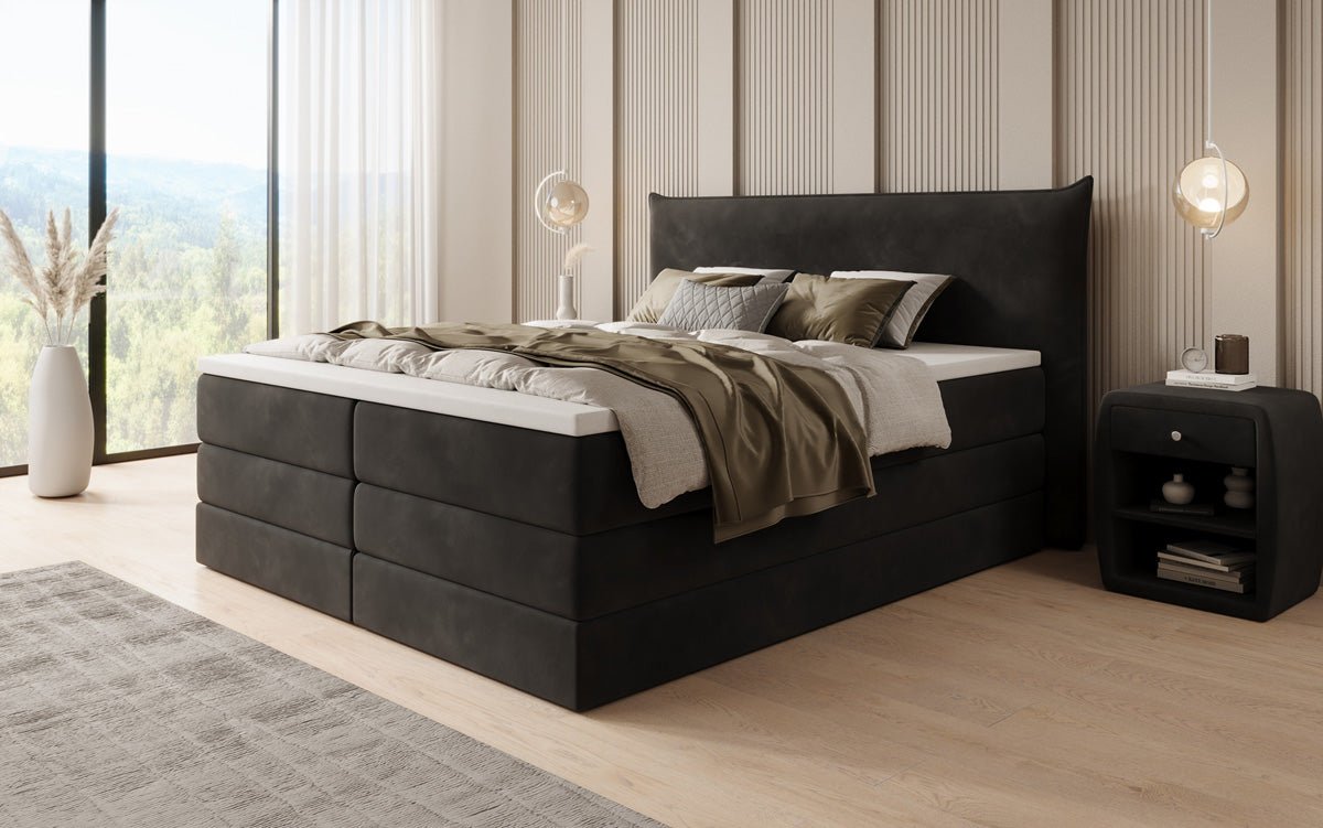 Lit boxspring Liana avec rangement relevable en velours
