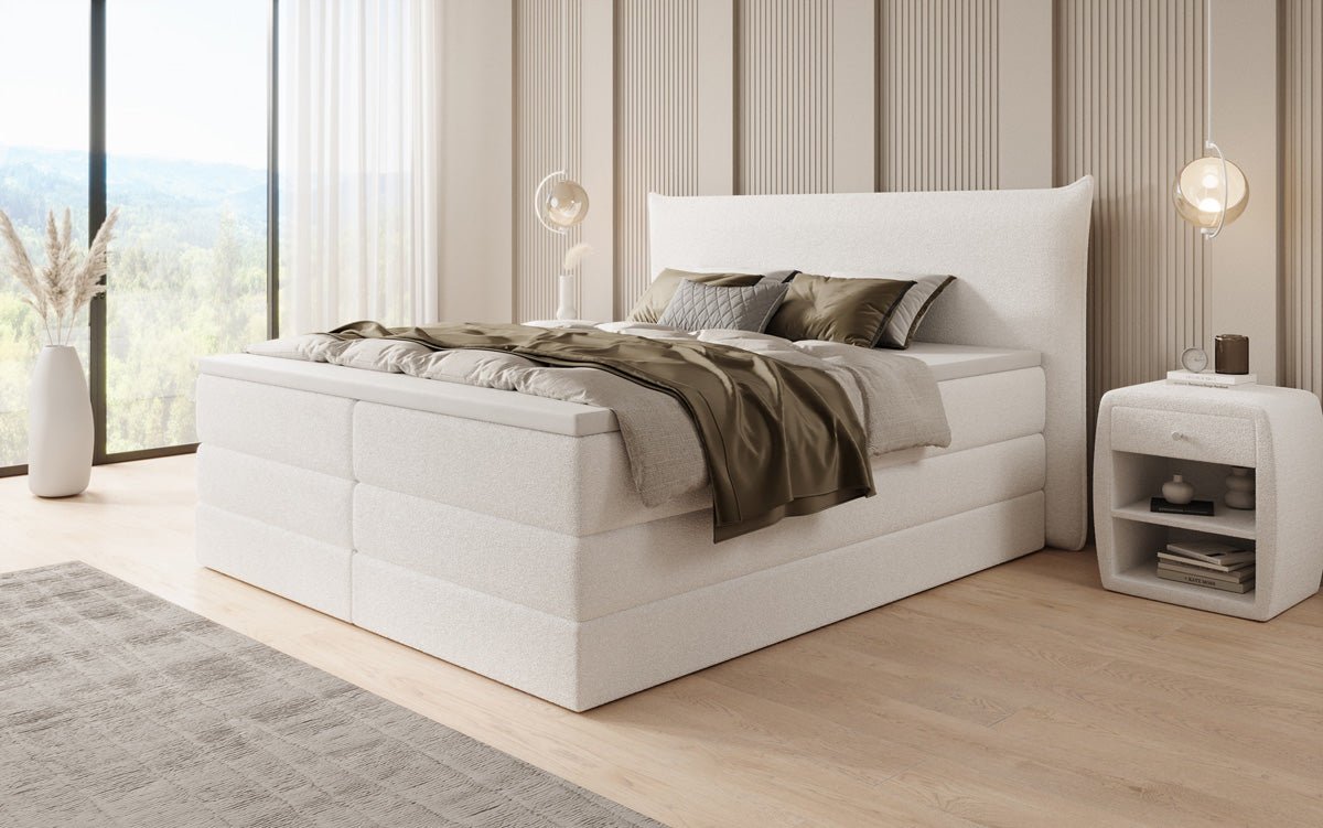 Lit boxspring Liana avec rangement relevable en Peluche Bouclé