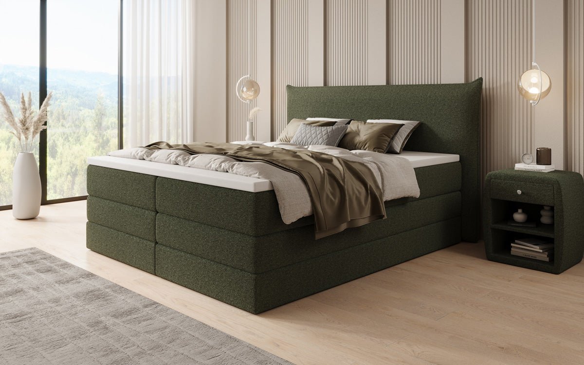 Lit boxspring Liana avec rangement relevable en Peluche Bouclé