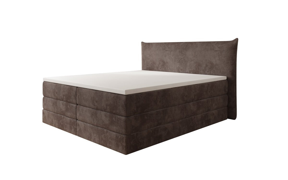 Lit boxspring Liana avec rangement relevable en côtelé