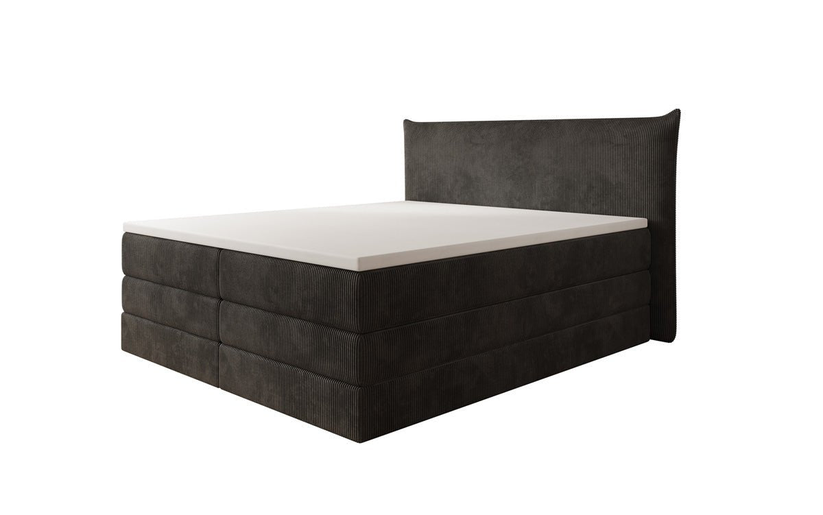 Lit boxspring Liana avec rangement relevable en côtelé