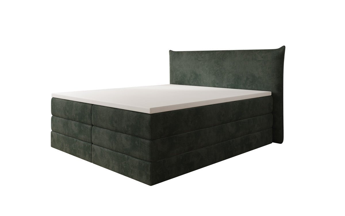 Lit boxspring Liana avec rangement relevable en côtelé