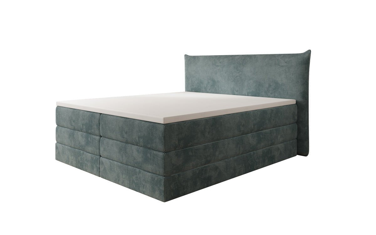 Lit boxspring Liana avec rangement relevable en côtelé