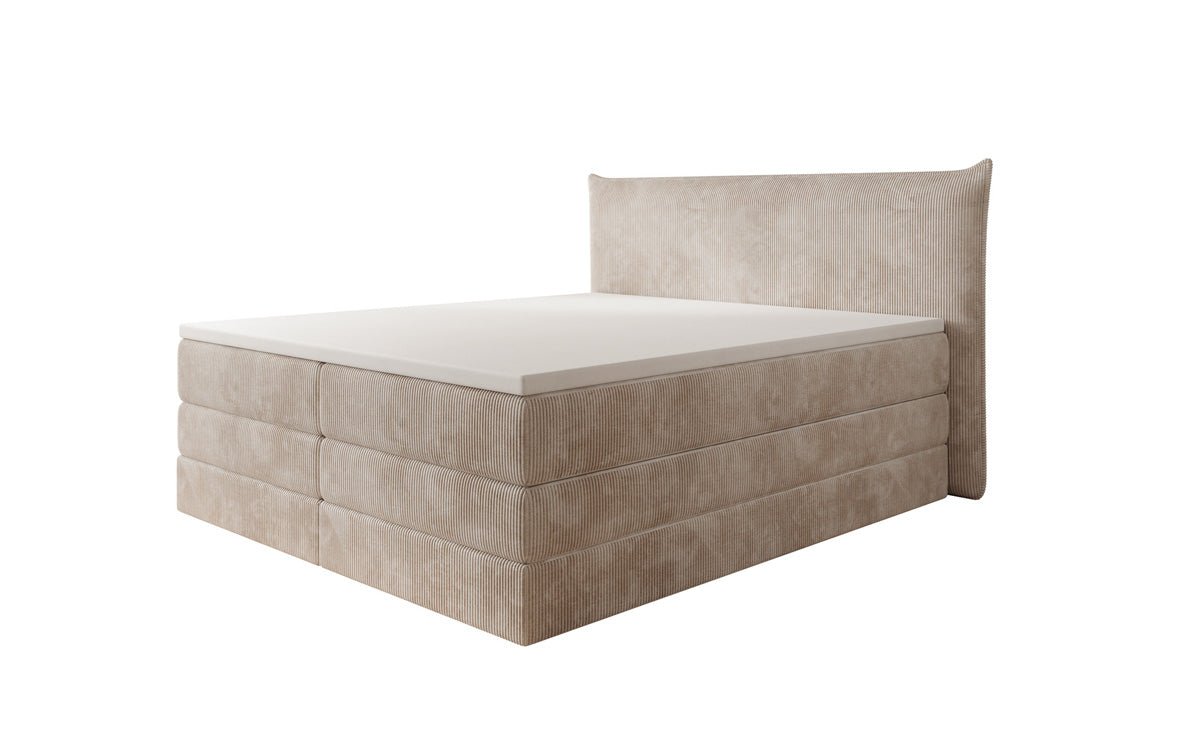 Lit boxspring Liana avec rangement relevable en côtelé