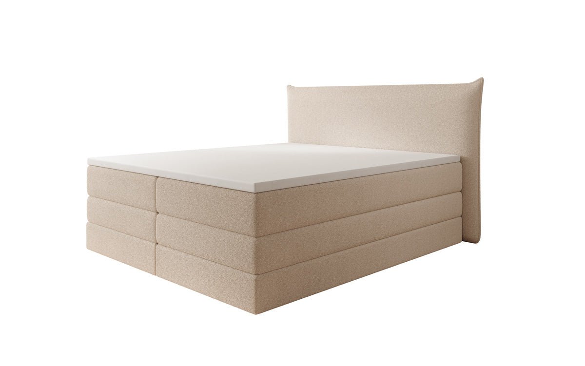 Lit boxspring Liana avec rangement relevable en Peluche Bouclé