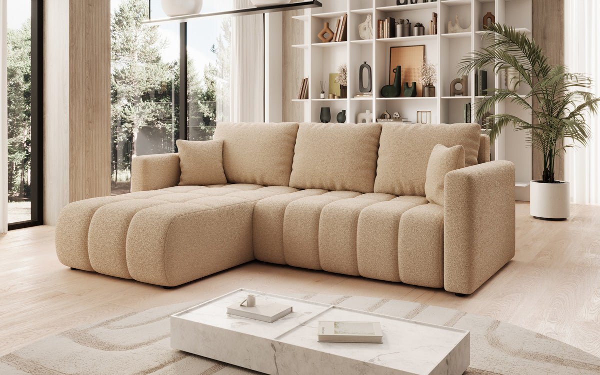 Canapé design Beatrice L avec fonction lit et rabattable en Bouclé