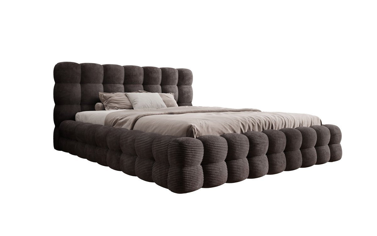 Lit rembourré design Calimo en côtelé avec rangement