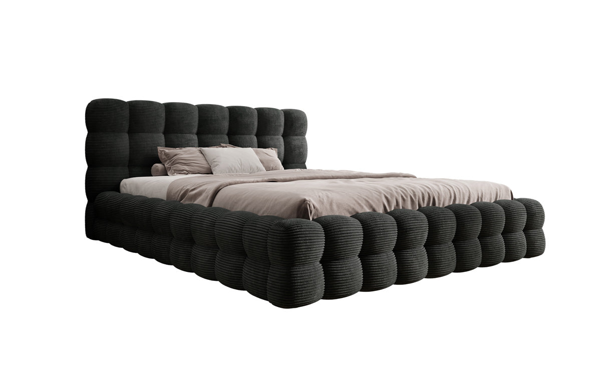 Lit rembourré design Calimo en côtelé avec rangement