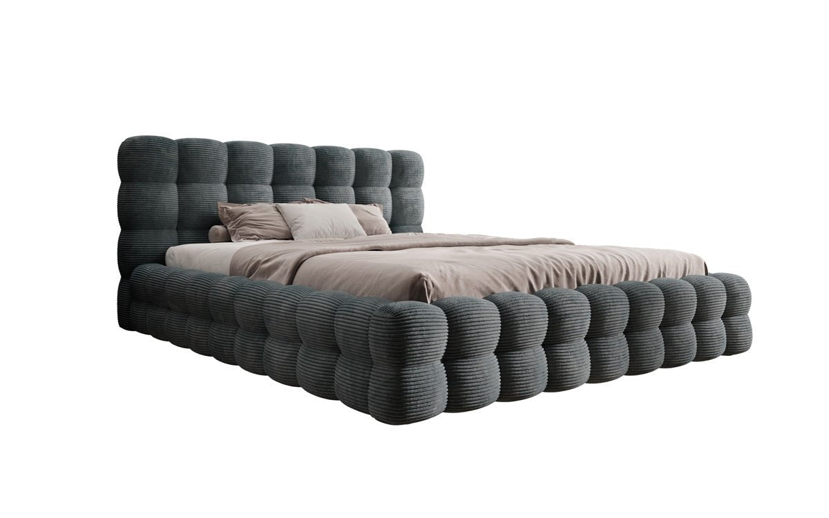 Lit rembourré design Calimo en côtelé avec rangement