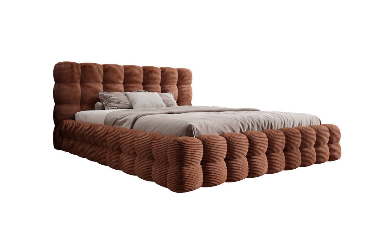 Lit rembourré design Calimo en côtelé avec rangement