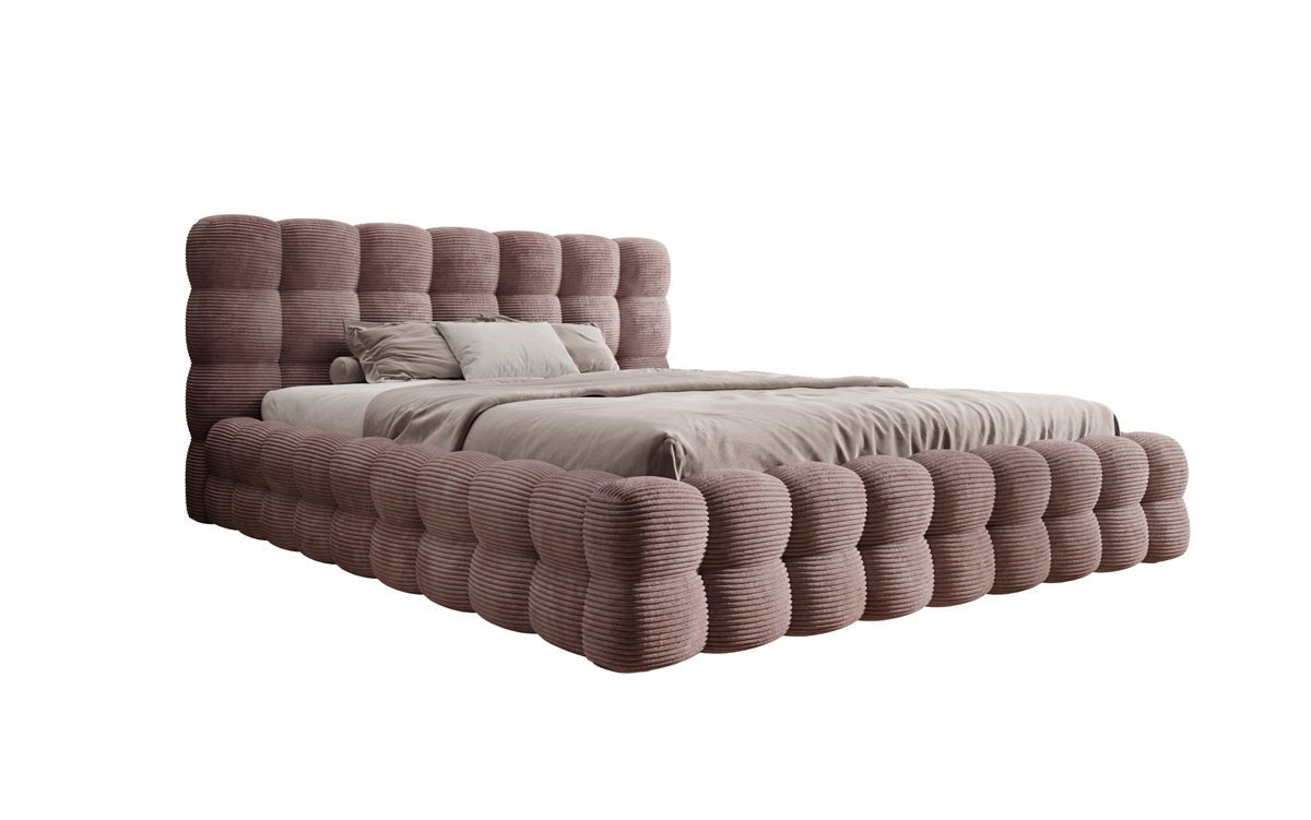 Lit rembourré design Calimo en côtelé avec rangement