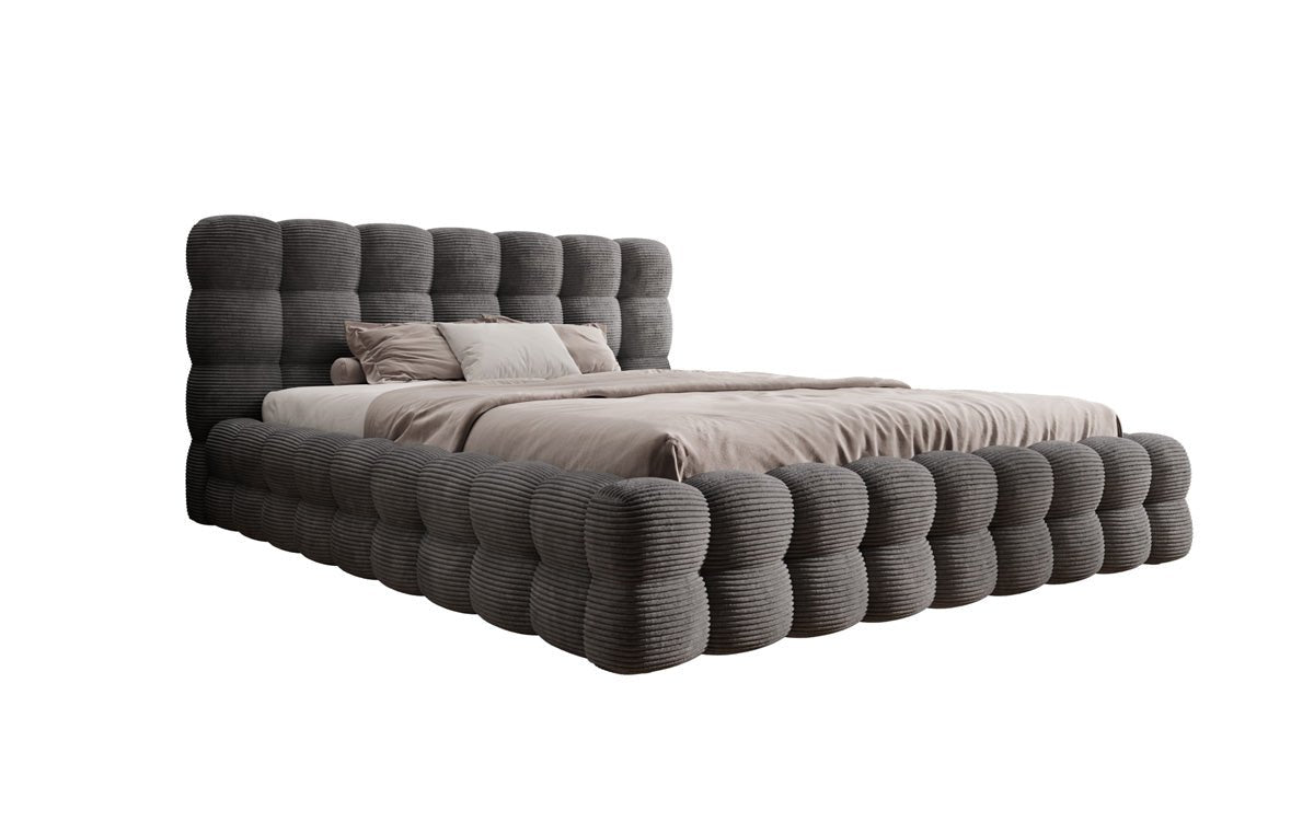 Lit rembourré design Calimo en côtelé avec rangement