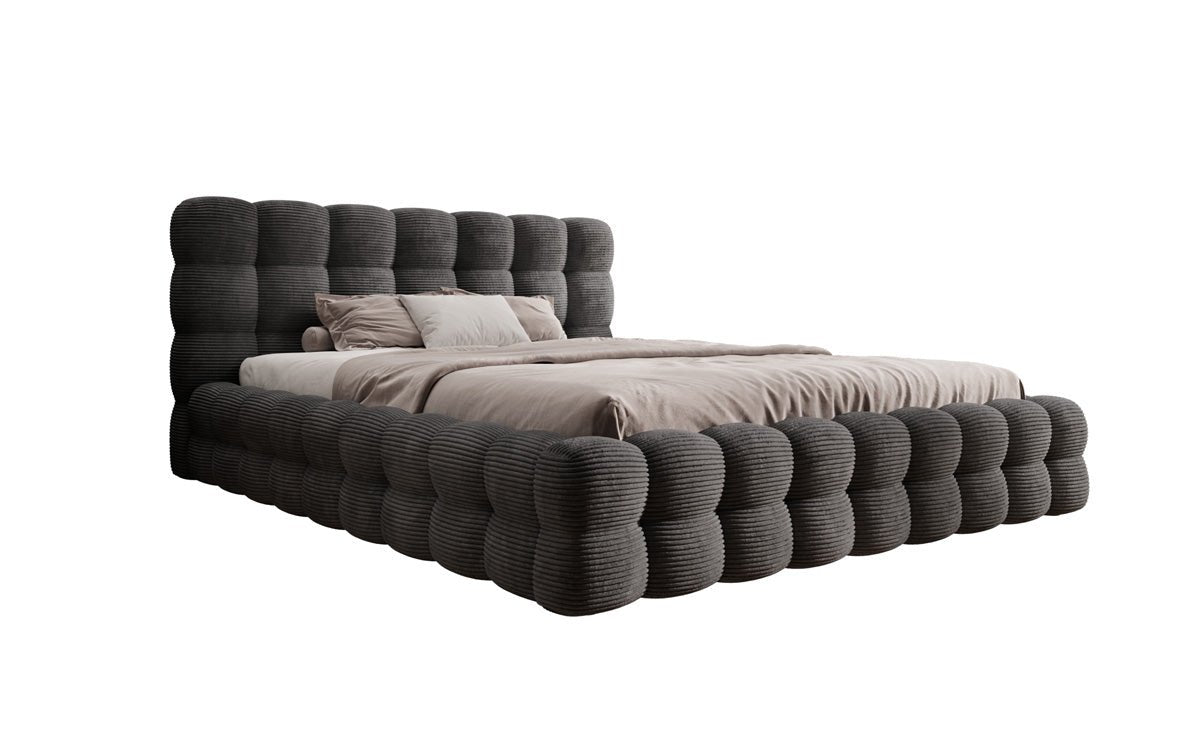 Lit rembourré design Calimo en côtelé avec rangement
