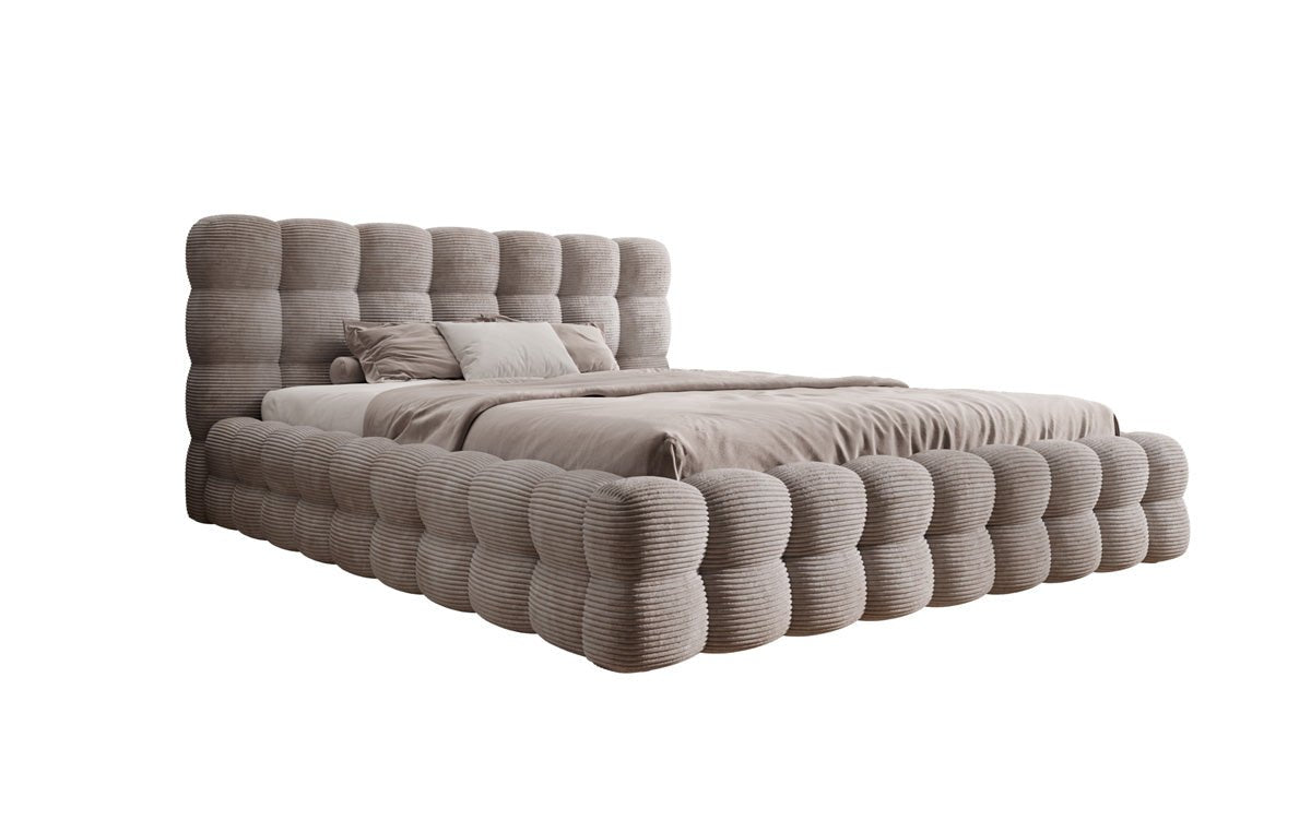 Lit rembourré design Calimo en côtelé avec rangement