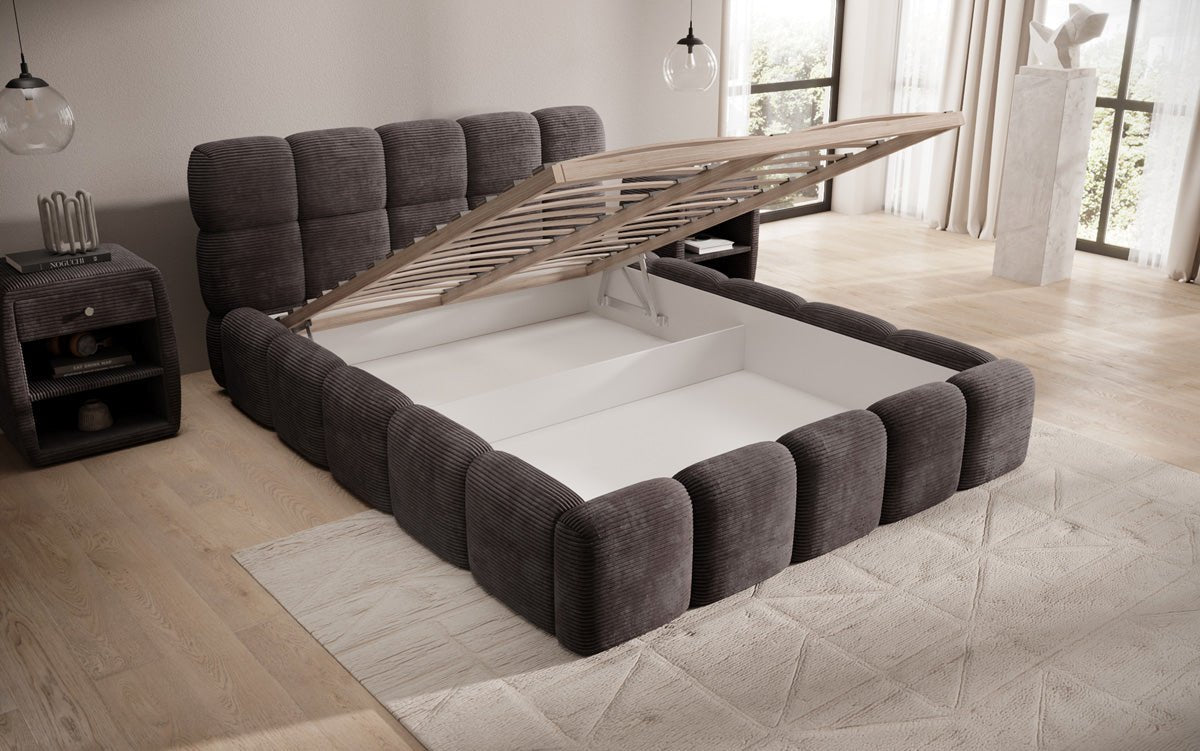 Designer Polsterbett Noeva in Cord mit Stauraum