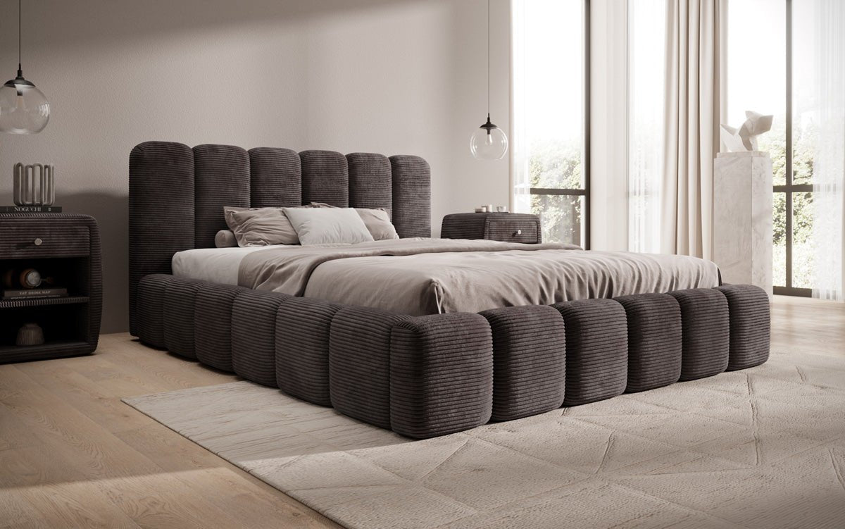 Lit rembourré design Tevara en côtelé avec rangement