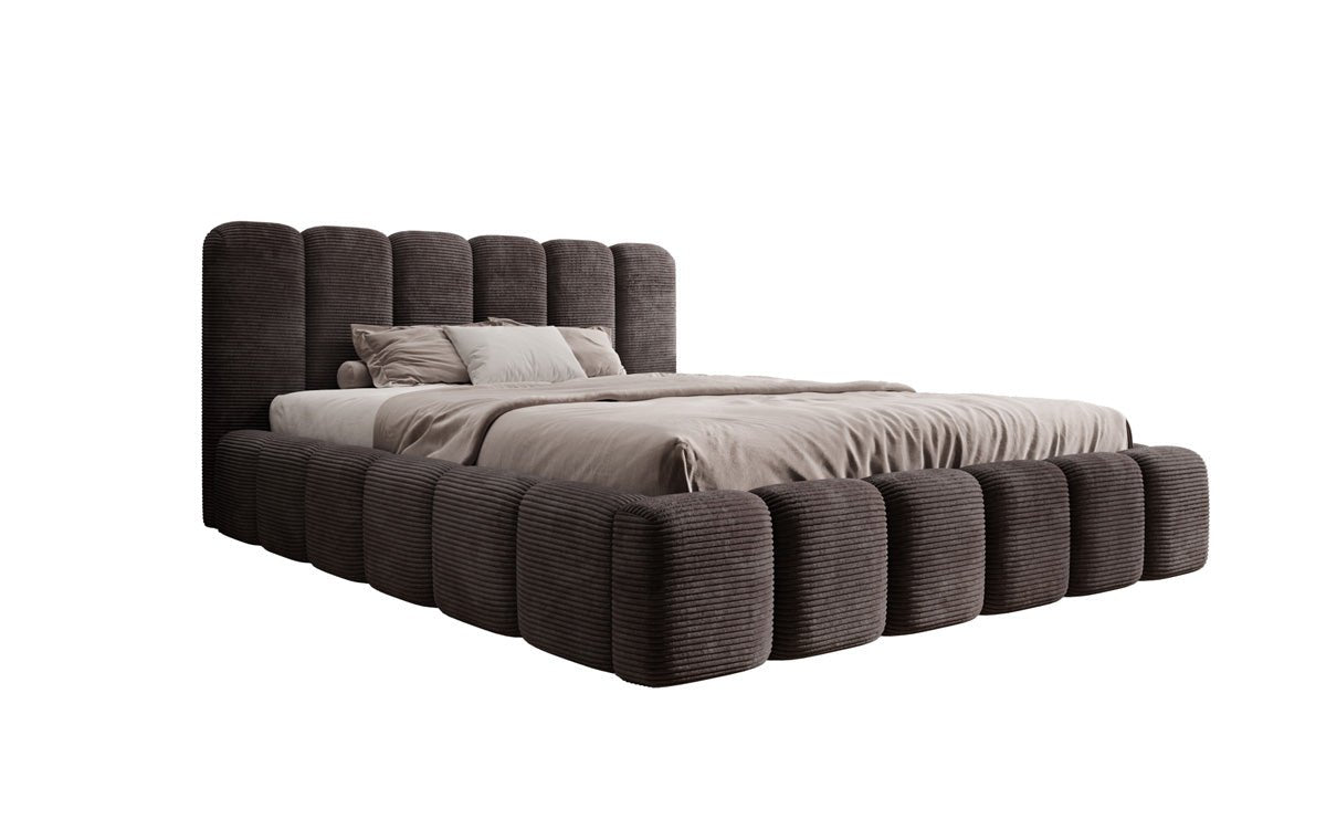 Lit rembourré design Tevara en côtelé avec rangement