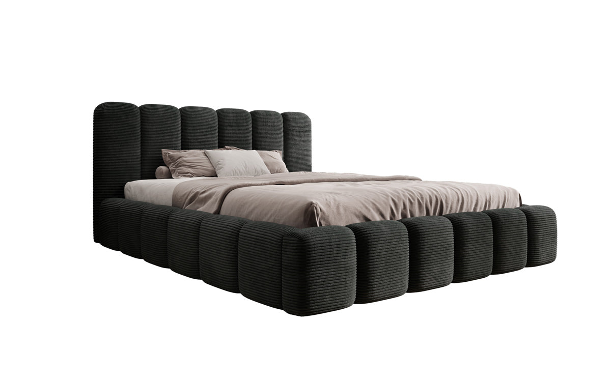 Lit rembourré design Tevara en côtelé avec rangement