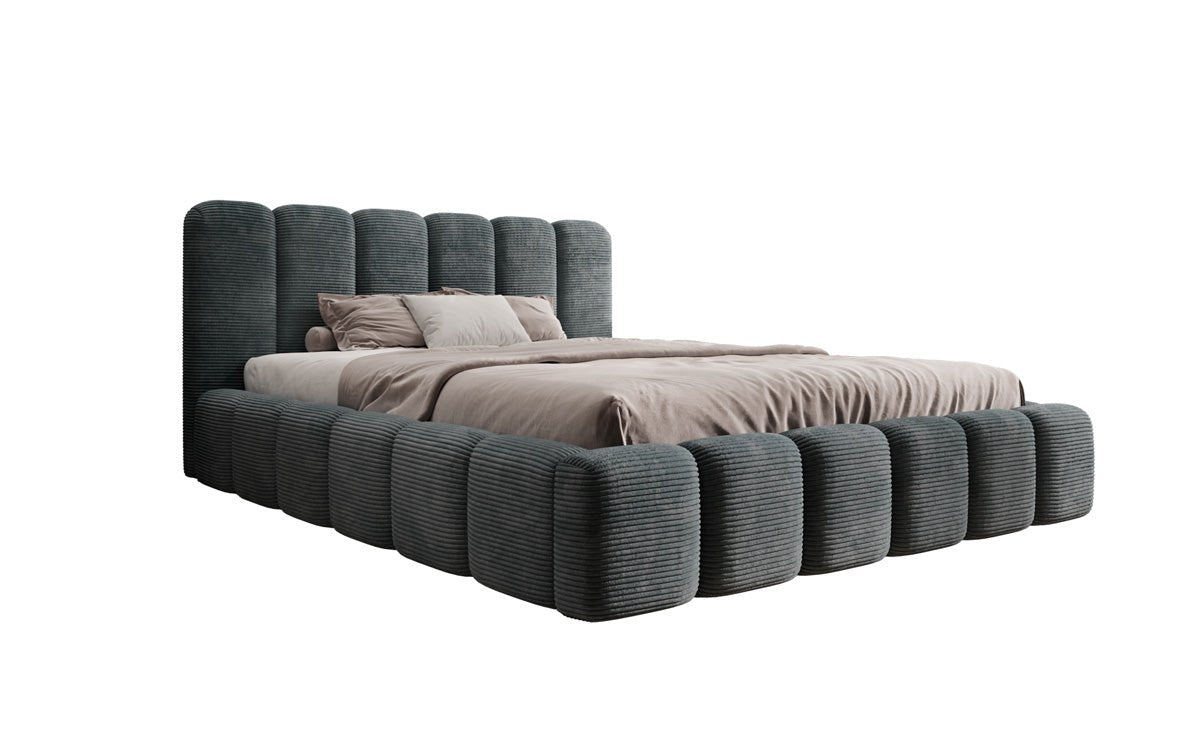Lit rembourré design Tevara en côtelé avec rangement