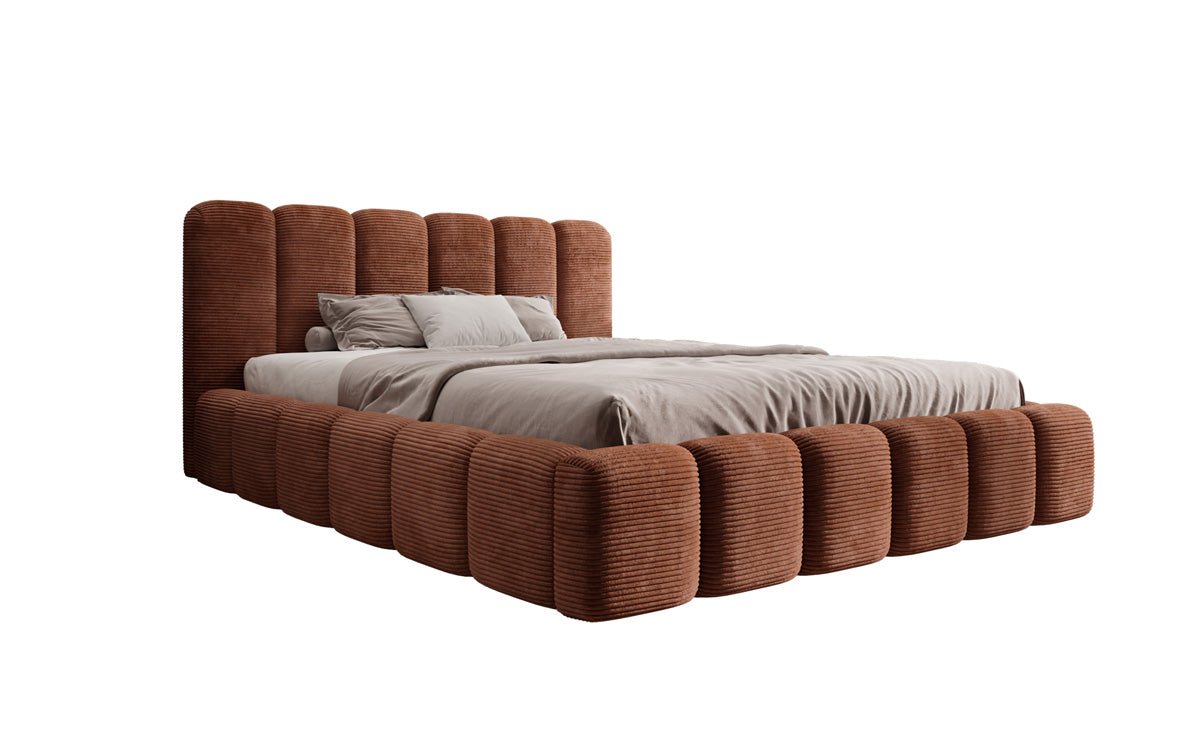 Lit rembourré design Tevara en côtelé avec rangement