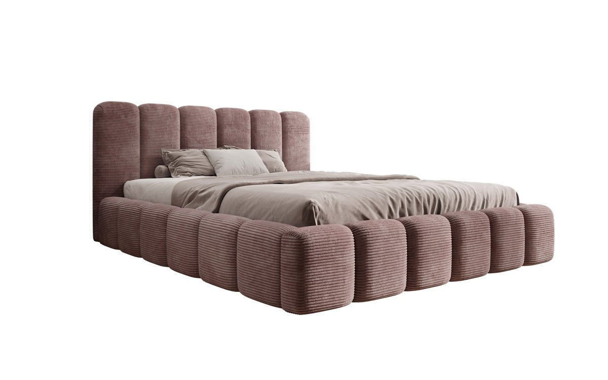 Lit rembourré design Tevara en côtelé avec rangement