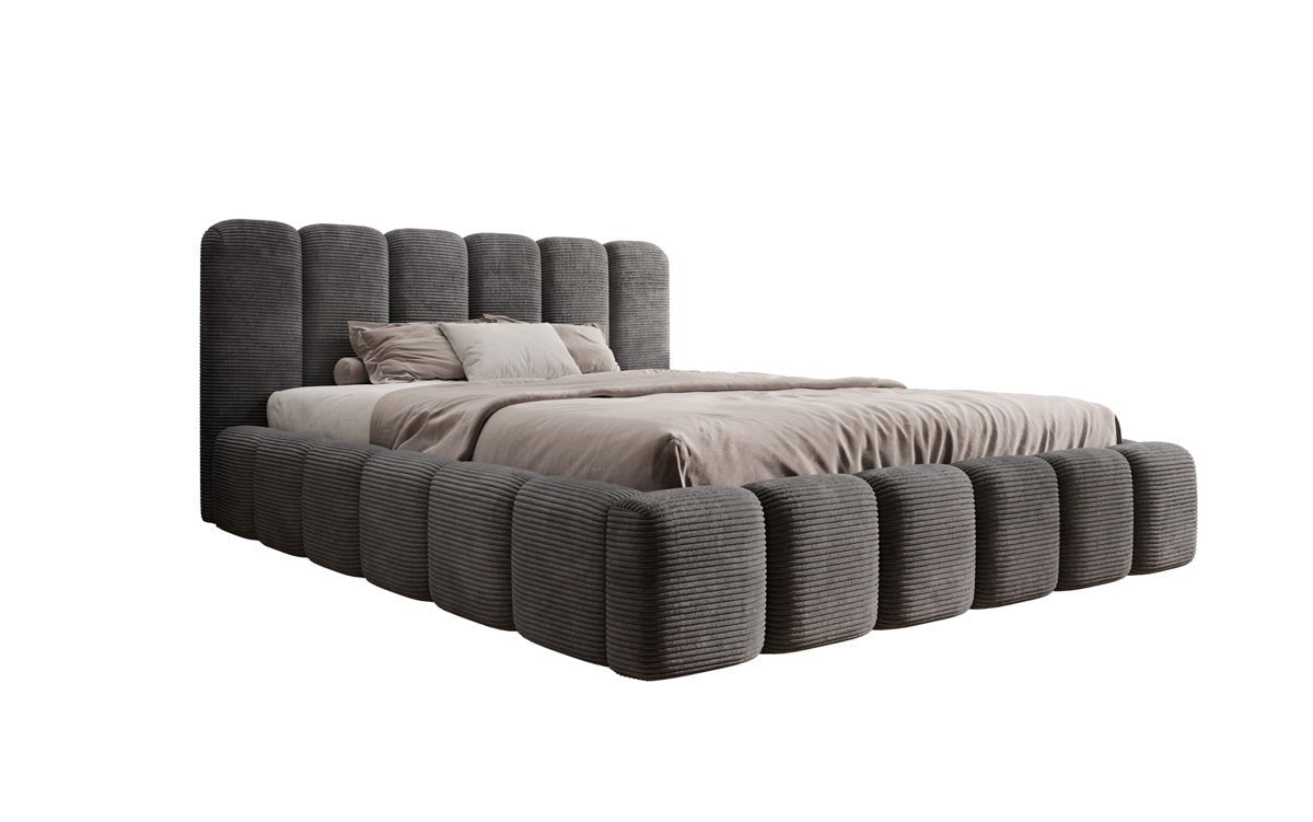 Lit rembourré design Tevara en côtelé avec rangement