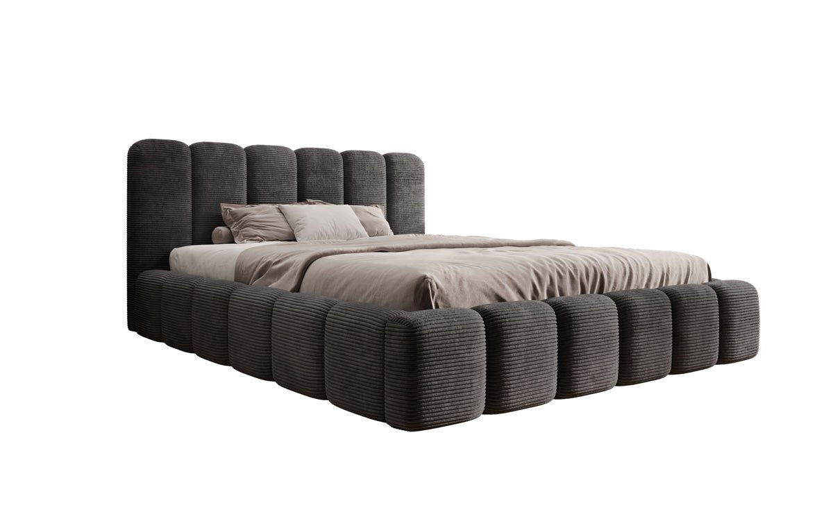 Lit rembourré design Tevara en côtelé avec rangement