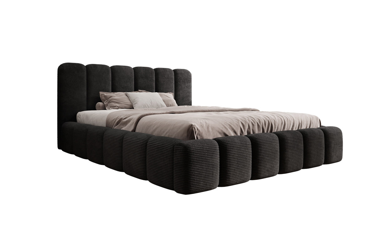 Lit rembourré design Tevara en côtelé avec rangement