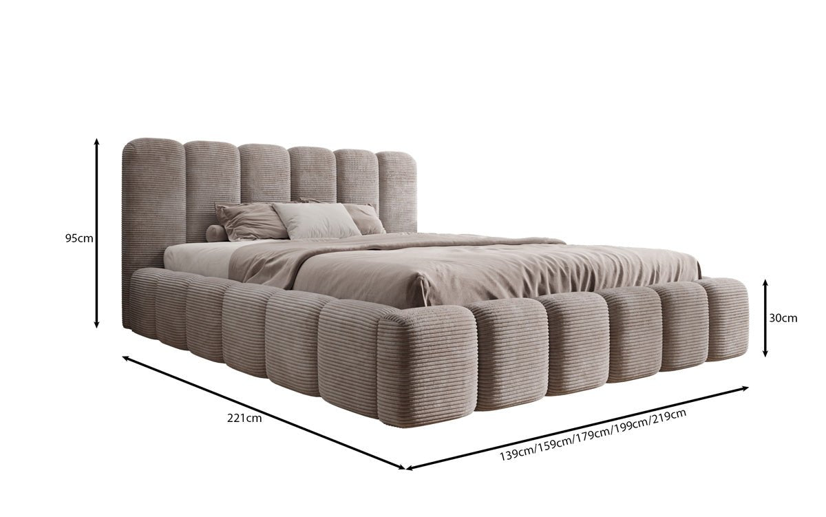 Lit rembourré design Tevara en côtelé avec rangement