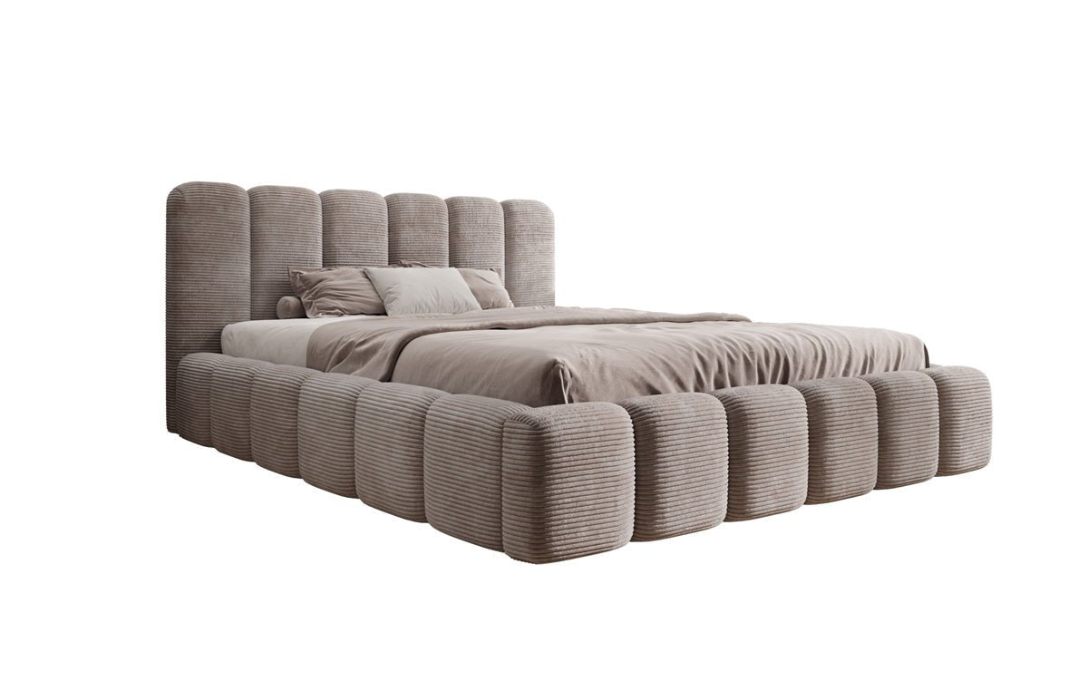 Lit rembourré design Tevara en côtelé avec rangement