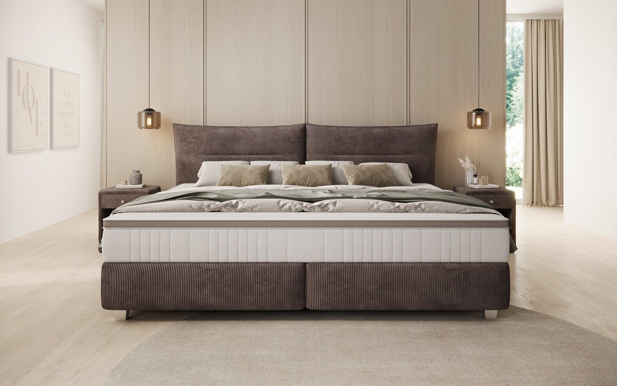 Lit boxspring familial Aurelio en 220/240x200 en côtelé