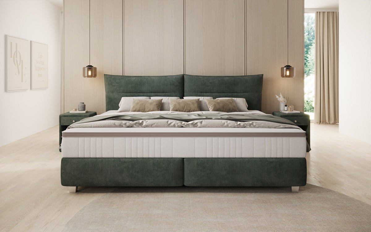 Lit boxspring familial Aurelio en 220/240x200 en côtelé