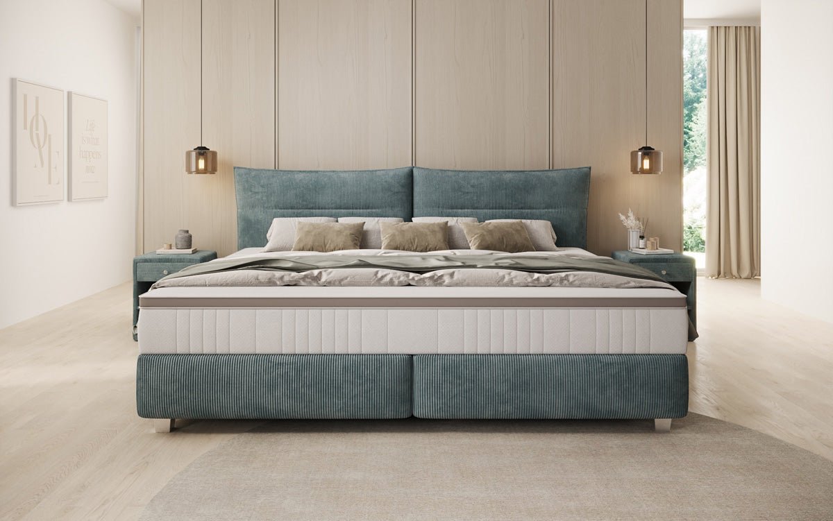 Lit boxspring familial Aurelio en 220/240x200 en côtelé