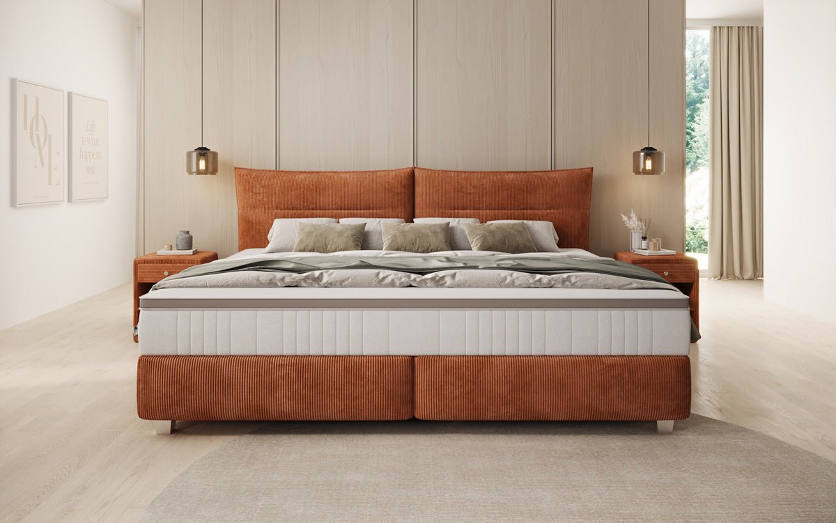 Lit boxspring familial Aurelio en 220/240x200 en côtelé