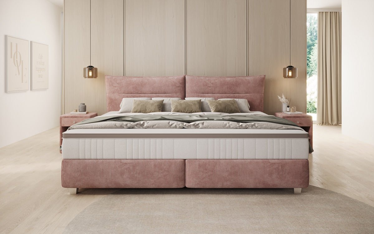 Lit boxspring familial Aurelio en 220/240x200 en côtelé
