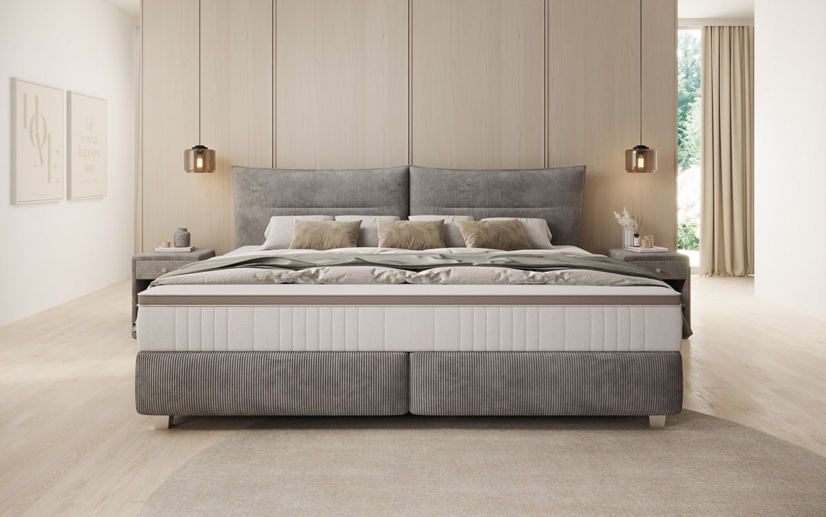 Lit boxspring familial Aurelio en 220/240x200 en côtelé
