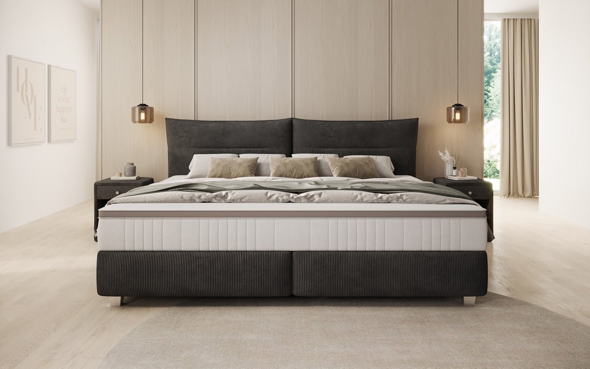 Lit boxspring familial Aurelio en 220/240x200 en côtelé