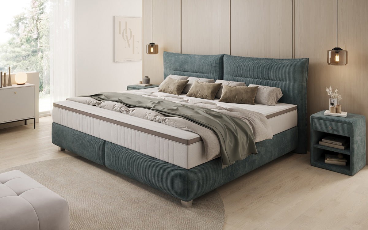 Lit boxspring familial Aurelio en 220/240x200 en côtelé