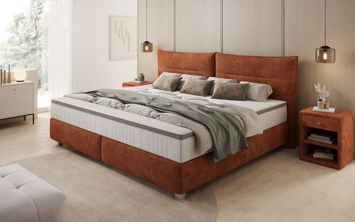 Lit boxspring familial Aurelio en 220/240x200 en côtelé