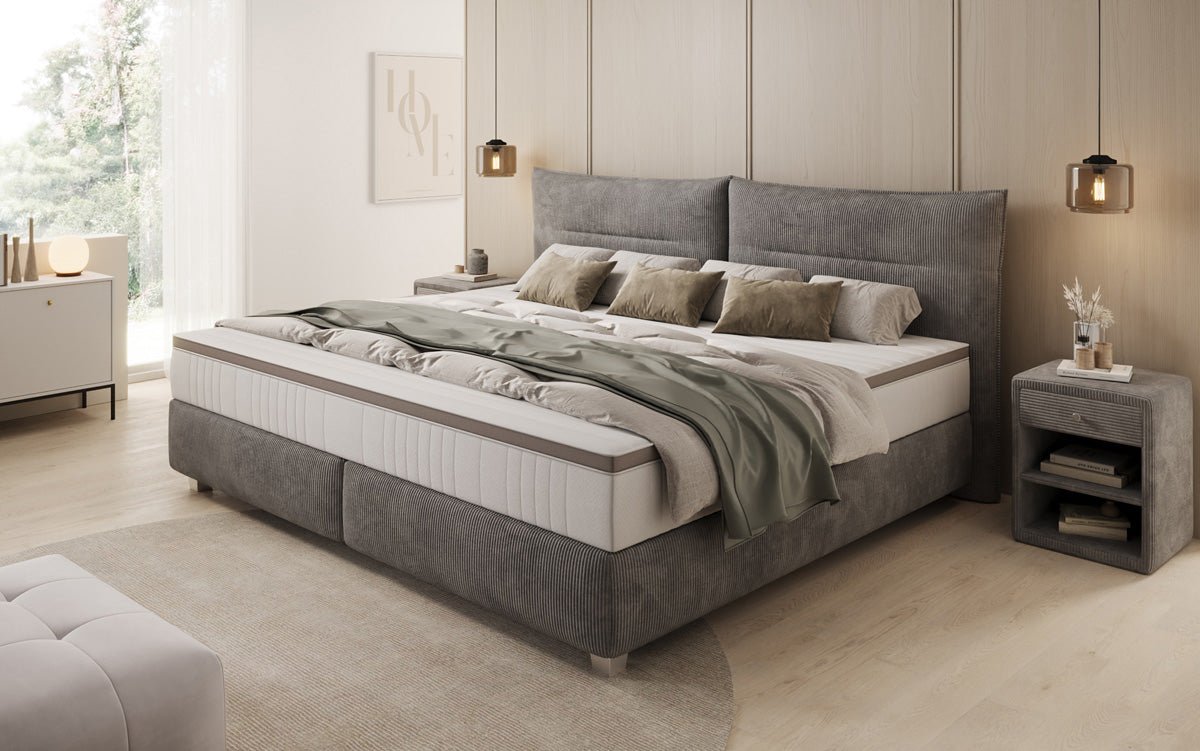 Lit boxspring familial Aurelio en 220/240x200 en côtelé