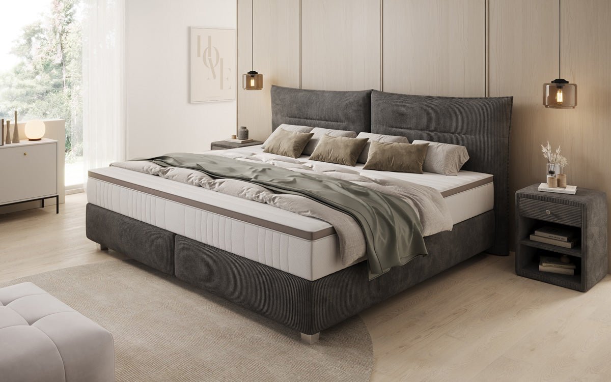 Lit boxspring familial Aurelio en 220/240x200 en côtelé