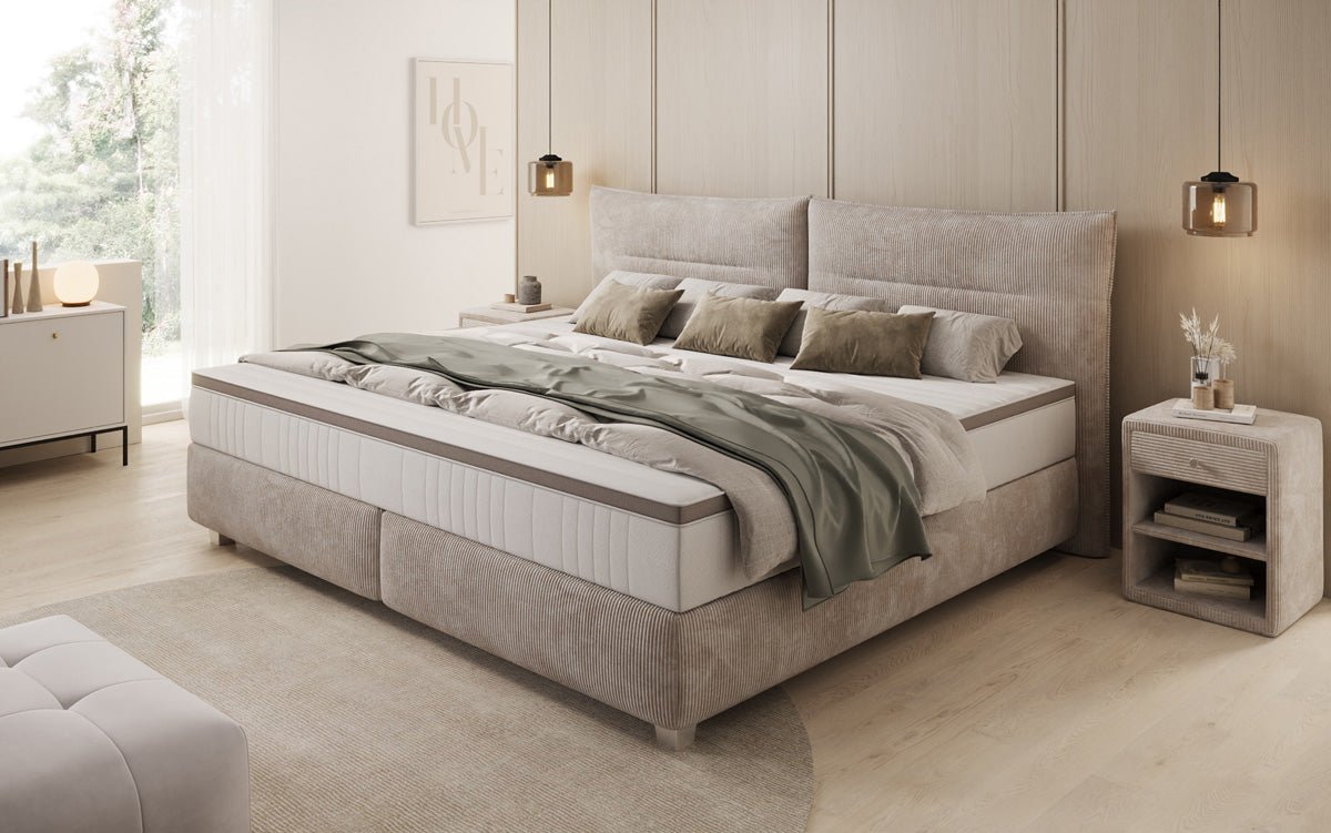 Lit boxspring familial Aurelio en 220/240x200 en côtelé