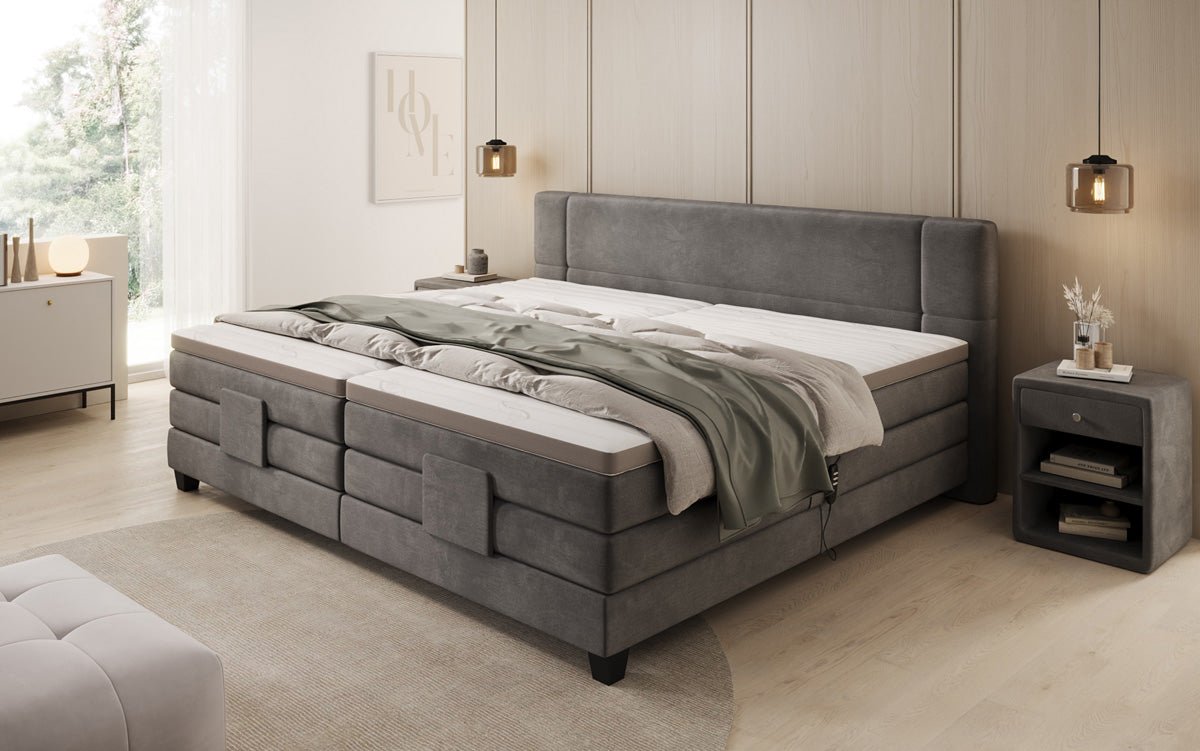 Lit boxspring familial Noela 220/240x200 à réglage électrique en velours