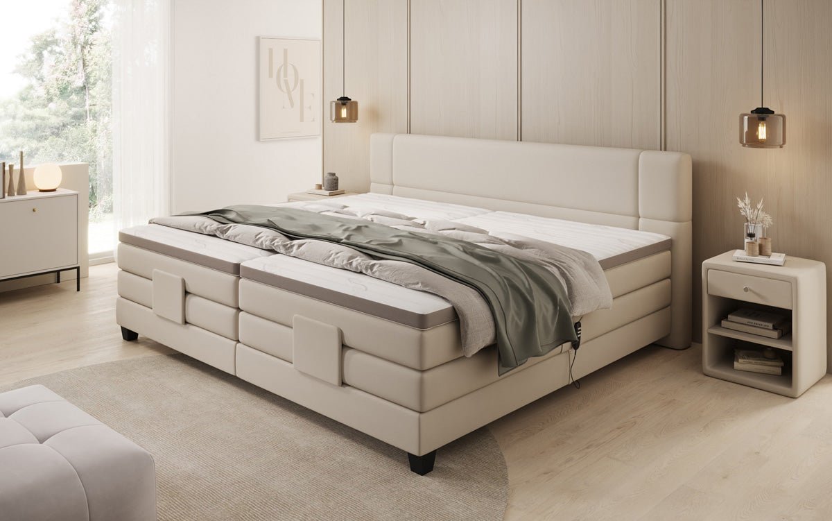 Lit boxspring familial Noela 220/240x200 à réglage électrique en tissu