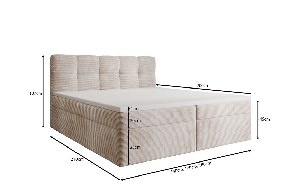 Lit boxspring Cozy II en Côtelé avec rangement