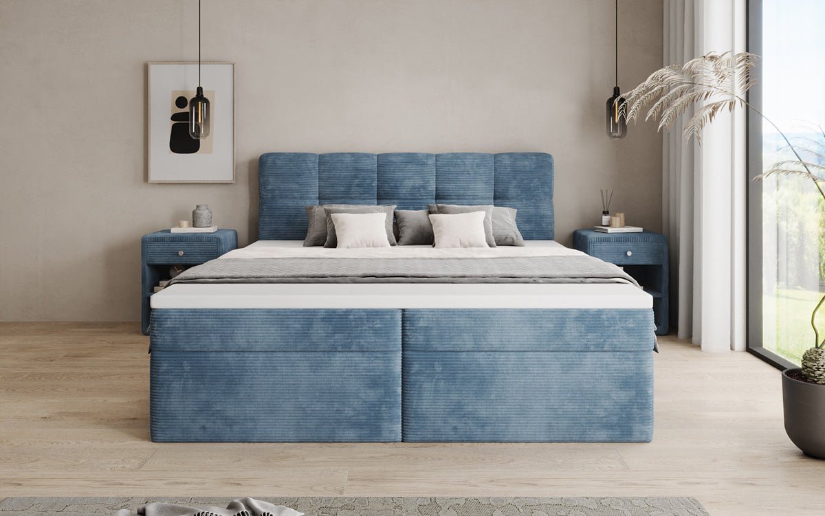 Lit boxspring Cozy II en Côtelé avec rangement