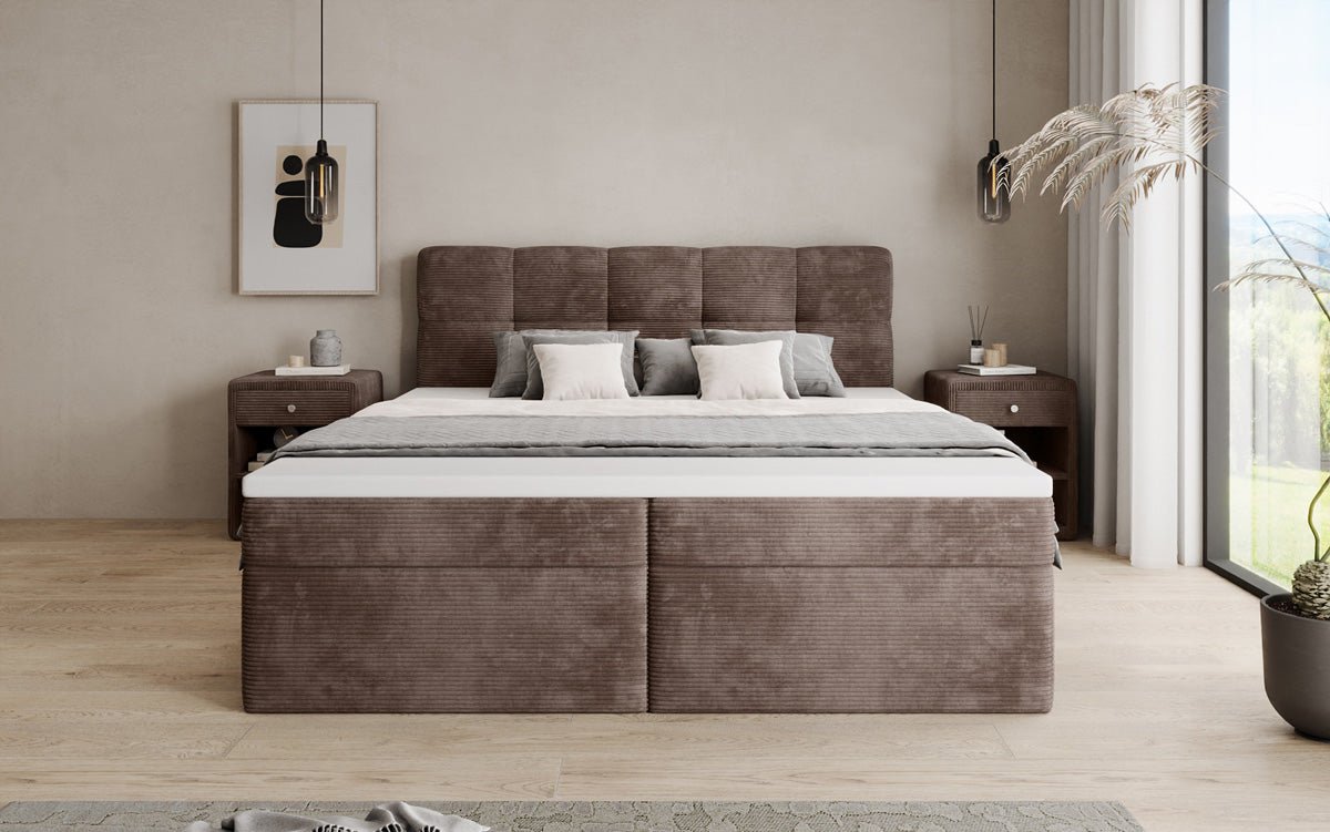 Lit boxspring Cozy II en Côtelé avec rangement