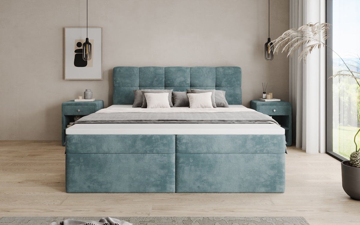 Lit boxspring Cozy II en Côtelé avec rangement