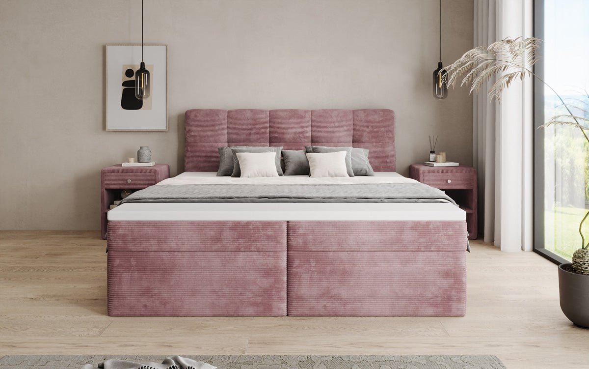 Lit boxspring Cozy II en Côtelé avec rangement
