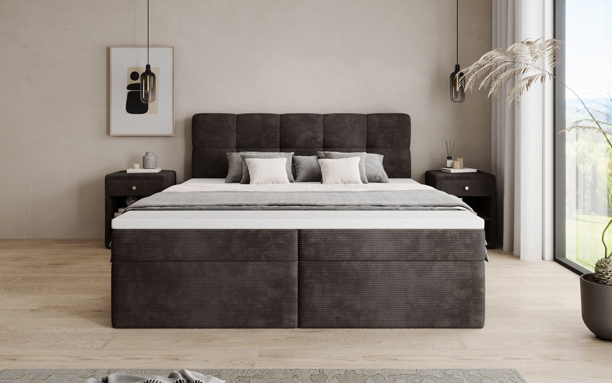Lit boxspring Cozy II en Côtelé avec rangement